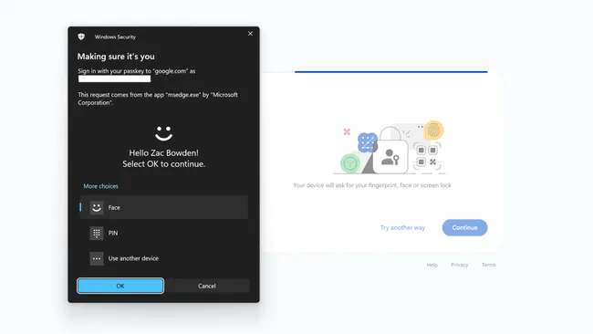 賭博：穀歌服務現已支持使用 Windows Hello 人臉和指紋解鎖登錄